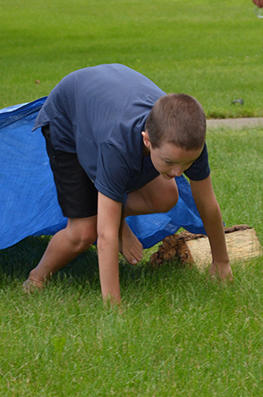 Child Emerges from Under Tarp