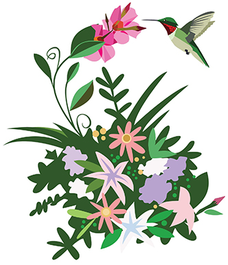 Flowers & Humming Bird